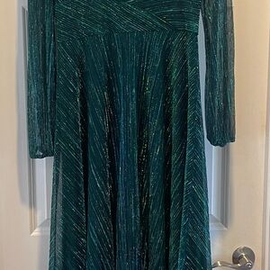 Betsy & Adam Teal Metallic-Thread Maxi Dress
